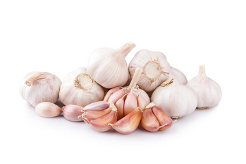 group of fresh garlic isolated on white background..