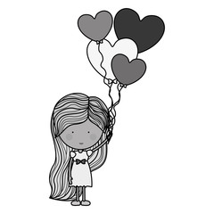silhouette woman with heart shaped balloons vector illustration
