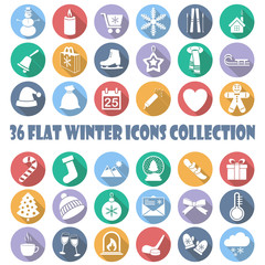 Vector flat winter circle icon collection