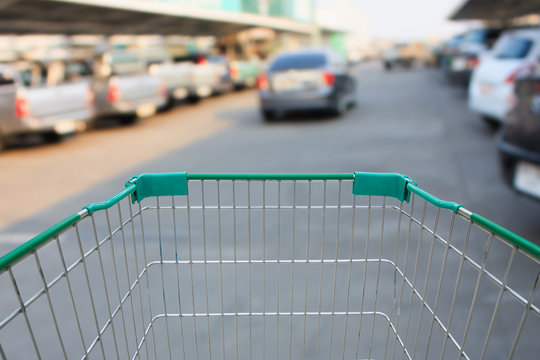 shopping cart in the supermarket car parking
