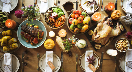 Thanksgiving Celebration Traditional Dinner Table Setting Concep