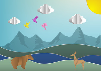 Abstract vector background with paper animals ; vector illustration