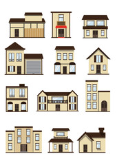 Vector city building icons set; vector illustration