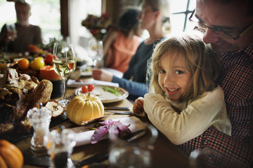 Little Girl Hugging Father Thanksgiving Celebration Concept
