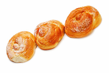 Fresh buns muffins for breakfast isolated on white background.