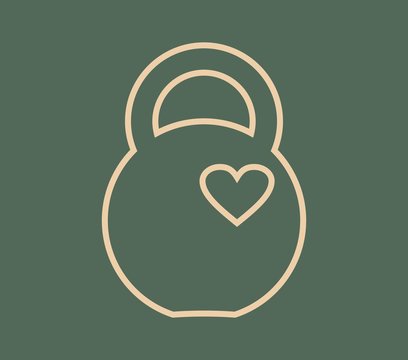 Kettlebell icon with heart. Flat style simple symbol. Element for sporty club emblem