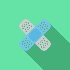 Crossed bandages on green background vector icon
