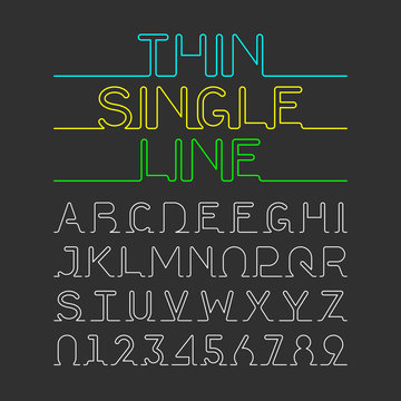 Thin Single Line font. One continuous line modern font, alphabet and numbers.