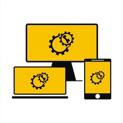 computer screen icon with technical symbol