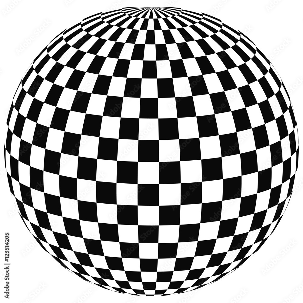 Poster sphere with squares the ball with a square pattern on the convex surface, 3D vector illustration of angering print or website design