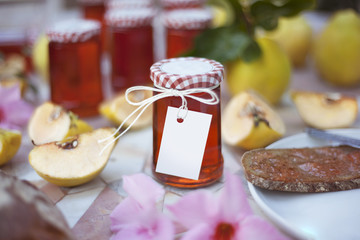 Homemade Quince jam with tag