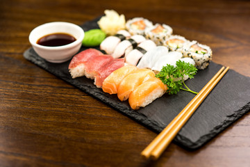 Fototapeta na wymiar Japanese tasty sushi set.