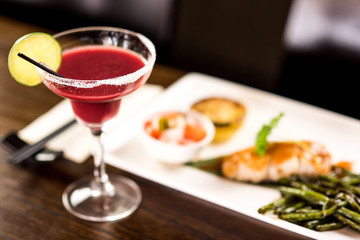 Grilled salmon with refreshing cocktail