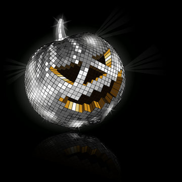 Halloween Disco Ball On Black. Vector Illustration