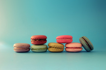 Sweet and colourful french macaroons.Vintage or retro effected photo.
