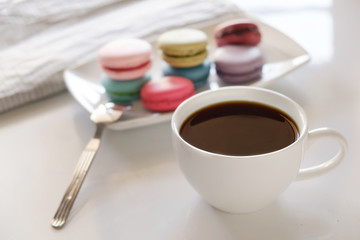 Sweet and colourful french macaroons.Vintage or retro effected photo.