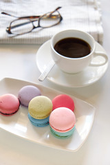 Sweet and colourful french macaroons.Vintage or retro effected p