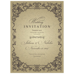Invitation cards in an old-style gold and brown