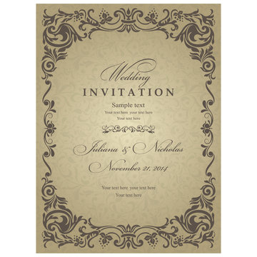 Invitation cards in an old-style gold and brown