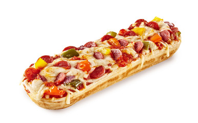 Delicious baguette with pizza toppings