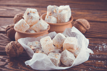 Turkish delight lokum powdered with coconut