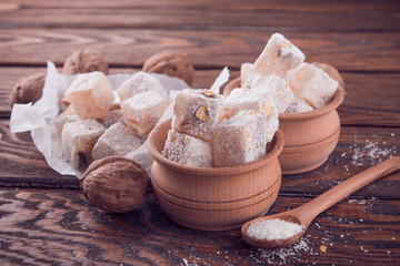 Turkish delight lokum powdered with coconut