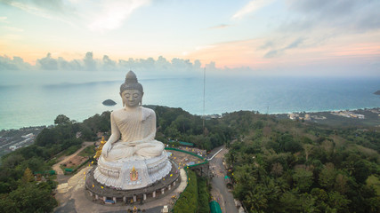 Big Buddha statue Was built on a higt  hilltop of Phuket Thailand Can be seen from a distance.