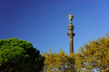 Statue of Columbus in Barcelona, Spain - obrazy, fototapety, plakaty