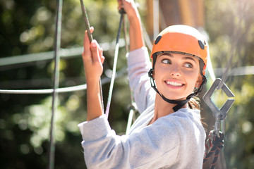 Obraz premium Happy cute woman looking to the left