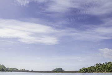 Beautiful cloud and blue sky at chiewlarn dam or ratchaprapa dam.