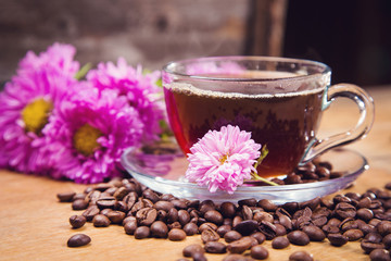 hot coffee with flower
