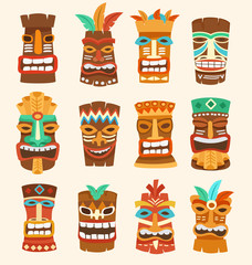 Tiki Tribal Mask : Hawaiian Elements : Vector Illustration 