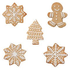 Gingerbread Cookies Set Isolated on White Background