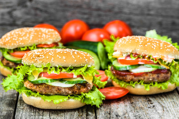 American hamburger with beef and vegetables