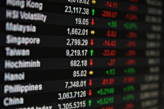 Business or finance background : Display of Asia Pacific stock market data on monitor, Asia Pacific display stock market chart