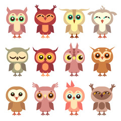 Fototapeta premium Cute owl vector flat characters set