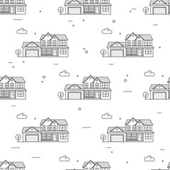 Thin line suburban american houses seamless pattern.