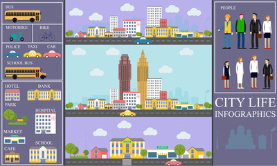 City life Infographic set with charts and other elements. Vector illustration.