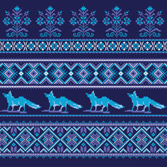 Set of Ethnic holiday ornament pattern in blue colors