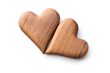 Two wooden hearts.