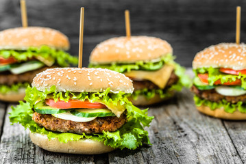 American hamburger with beef and vegetables