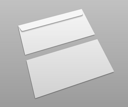 White vector postal envelopes for design presentation.