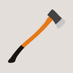 Icono plano hacha de leñador color en fondo gris