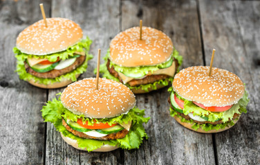 American hamburger with beef and vegetables