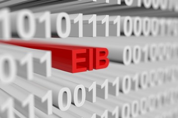 EIB in the form of a binary code with blurred background 3D illustration