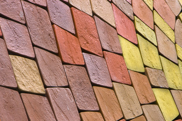 Colorful square radial paving slabs close up