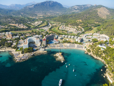 Spain, Mallorca, Aerial view of Camp del Mar bay