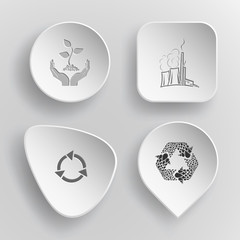 4 images: plant in hands, thermal power engineering, recycle sym