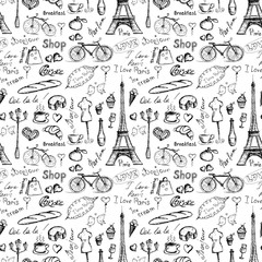 Seamless pattern Paris symbols - obrazy, fototapety, plakaty