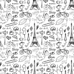 Poster Im Rahmen Seamless pattern Paris symbols © naum